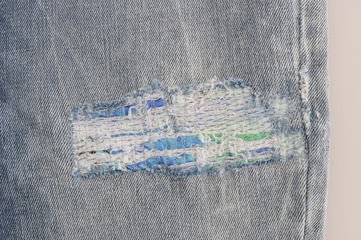 Versace Jeans Blue Wash Torn Stretch Slim Fit Jeans - Fizigo